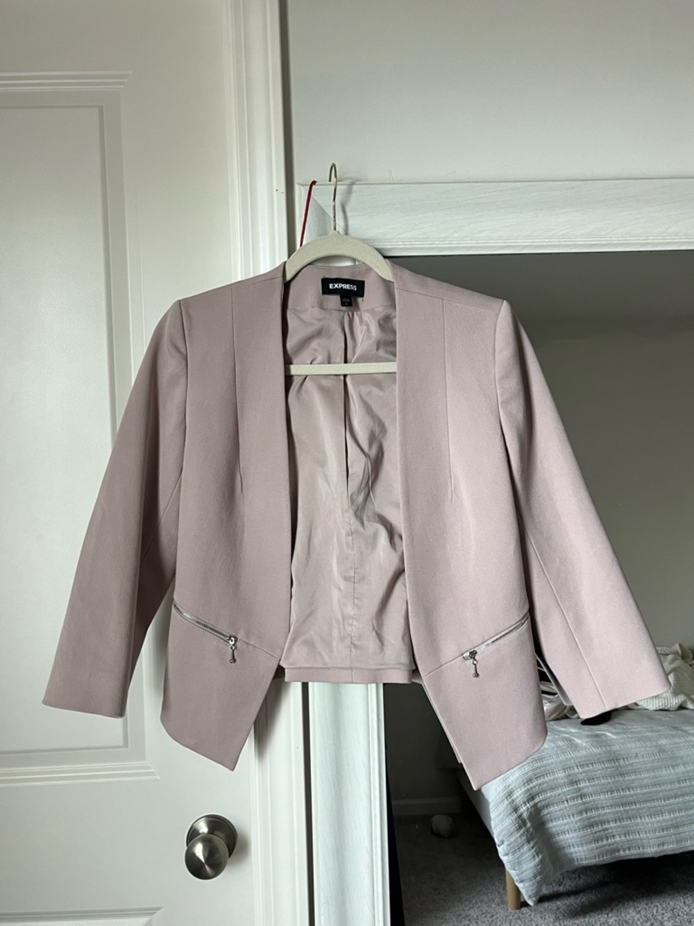 Express Blush Pink Open-Front Cropped Blazer
